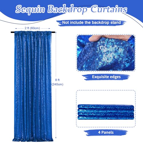 Image of Sequin Backdrop Navy 4 Pieces 2FTx8FT Shimmer Birthday Wedding Photograph Baby Shower Decoration Backdrop Fabric