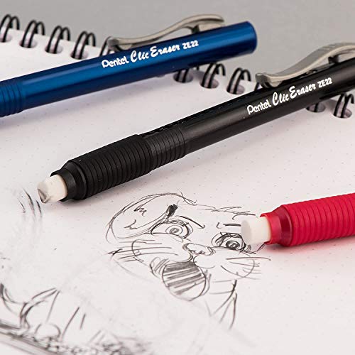 Pentel Clic Eraser, Retractable Pen Style Grip Eraser, Pack Of 7 Assorted Colors Pentel Click Erasers, Big Eraser For Drawing, Art, Drafting & Sketching For Adults & Kids Office & School Supplies.