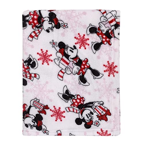 Image of Disney Minnie Mouse White, Red, and Green Holiday Christmas and Snowflakes Super Soft Baby Blanket