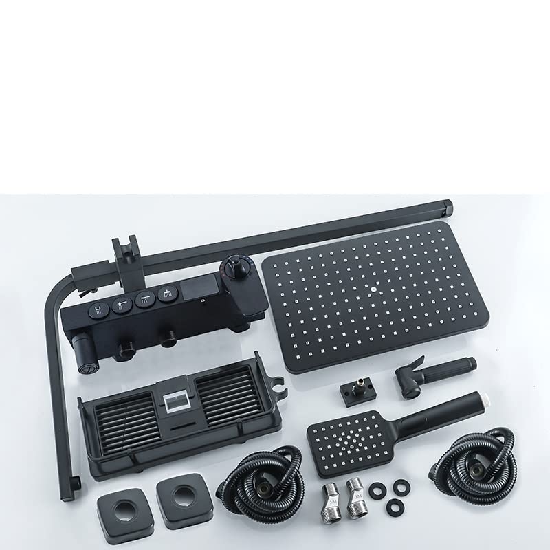 Set de Ducha, Juegos de grifos de Ducha termostáticos de Cromo Negro Pantalla Digital, Mezclador de Ducha de baño, de Ducha de latón, Juego de Ducha de Lluvia(Thermostatic-3ways-A)