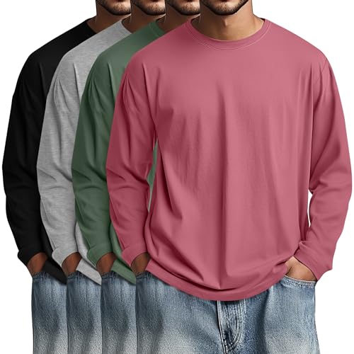 Image of August Alley 4 Pack Men's Big and Tall Cotton Shirts L-7xl, Long Sleeve Oversized Tops Loose Casual Large T-Shirts Basic Tee