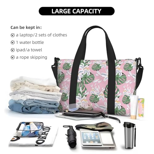 Carry On Duffle Bags Overnight Weekender Bags for Women, Green Leaves Lilies Flowers Personal Item Travel Bag, Travel Essentials Sport Gym Bag for Men Women4