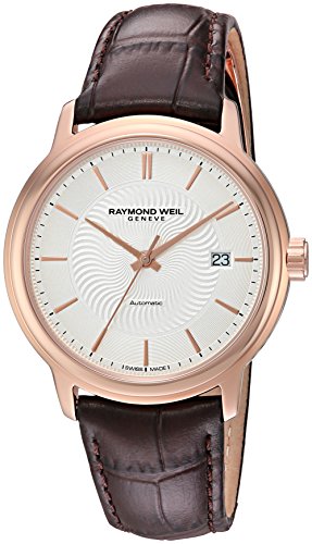 Raymond Weil Men's 'Maestro' Swiss Stainless Steel and Leather Automatic Watch, Color:Brown (Model: 2237-PC5-65001)