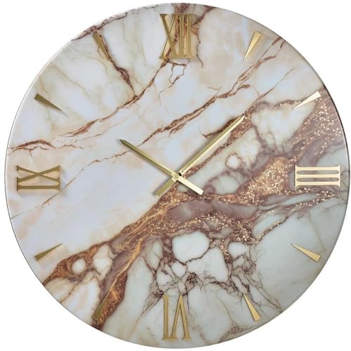 MAZZOLA LUCE Orologio rotondo per parete legno effetto marmo beige dettagli oro Made in Italy 40cm