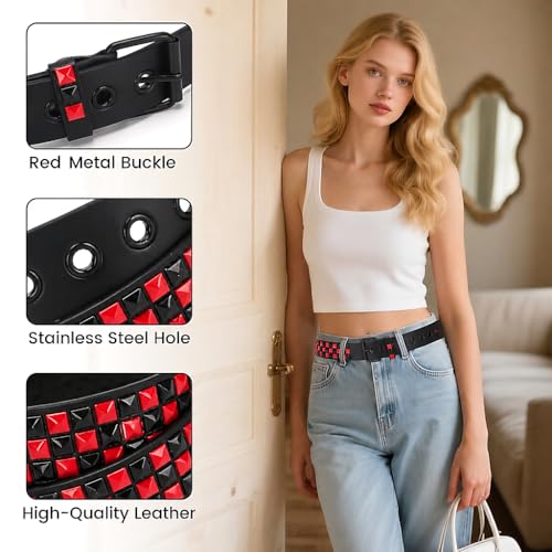 Image of Studded Belt, Metal Punk Rock Rivet Belt with Bright Pyramid Studded for Women Men