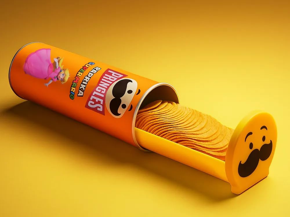 3D Printed Chip Dispenser Slide for Standard Tube Crisps Cans, Yellow, Reusable Snack Pusher with Mascot Face Cap-image-12