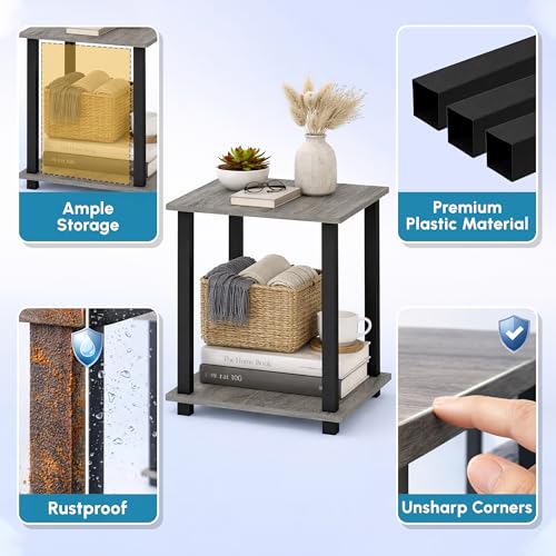 Image of JD FRESH Wooden End Table with Modern Shelf /Open Storage Shelf /Multi-Purpose Display & Storage Shelf /Stylish, Sturdy & Space-Saving Side Table for Living Room, Bedroom(Cambridge, Walnut)