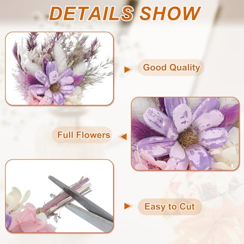 Ramo mini de flores secas PATIKIL, 4 piezas morado/blanco miniatura 3