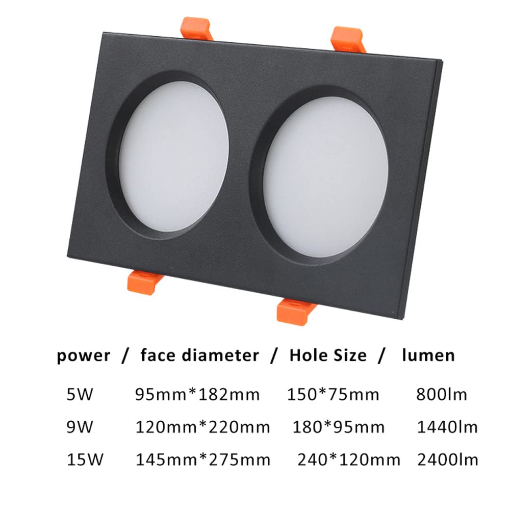 Kwadratowe reflektory LED do zabudowy 5 W/9 W/15 W, podwójne oświetlenie podtynkowe, oświetlenie sufitowe LED do wyboru 3000K / 4000K / 6000K / 6000K LED do zabudowy