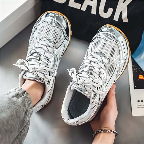 Men's Breathable Running Shoes Anti Slip Fitness Casual Sports Basketball Tennis Fashionable Cross Training Shoes Silver3