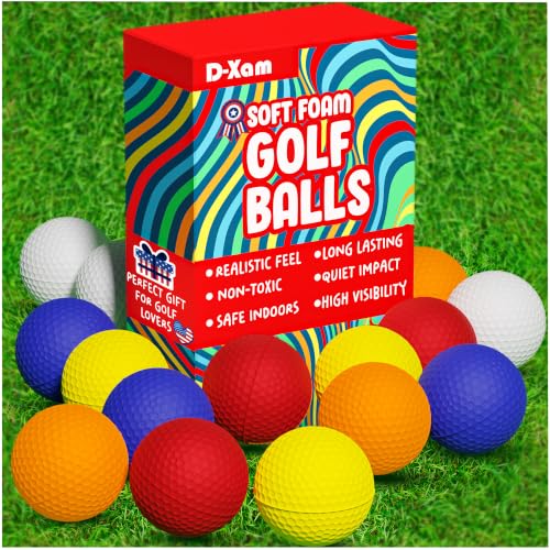 D-Xam Foam Golf Balls Bulk Practice Golf Ball Multicolor 41mm Soft | Long Lasting & Realistic Feel | Limited Flight Use Indoors Outdoors Backyard Training - Golf Accessories