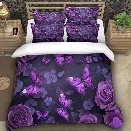 Parure de lit papillons violets 140x200 microfibre avec housse de couette - 5