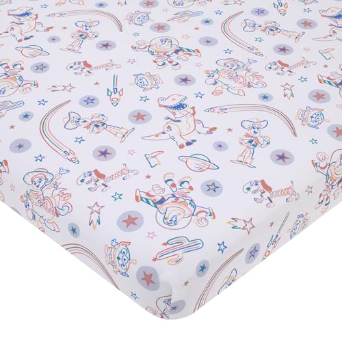 Image of Disney Toy Story Blue, Orange, and White, Woody, Buzz, and Jessie Super Soft Nursery Fitted Mini Crib Sheet