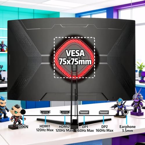 Image of ZZA 32 inch Curved Gaming Monitor, 4K UHD (3840 x 2160) VA Display, 1500R Immersion, 144Hz /160Hz Refresh Rate, Advanced Computer Screen, Supports AMD FreeSync Premium, 120% sRGB Color Gamut,HDMI 2.1 /DP1.4