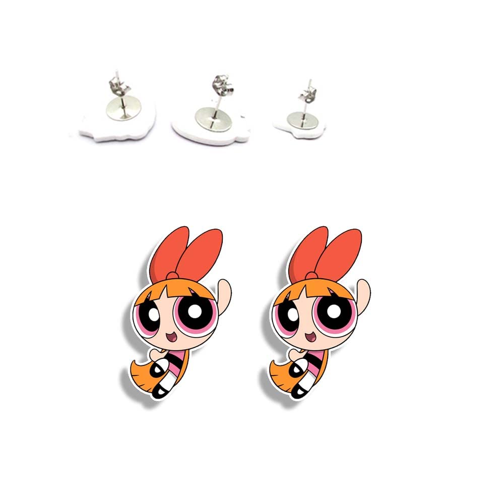 Stud Studs Earring Pair Earrings Cute Inspired Charm Y2K Kawaii Cute Japanese Harajuku Vintage Aesthetic Retro KPOP Shrinky Plastic Tiny Small Mini The Powerpuff Bubbles Girls Blossom 90s Red