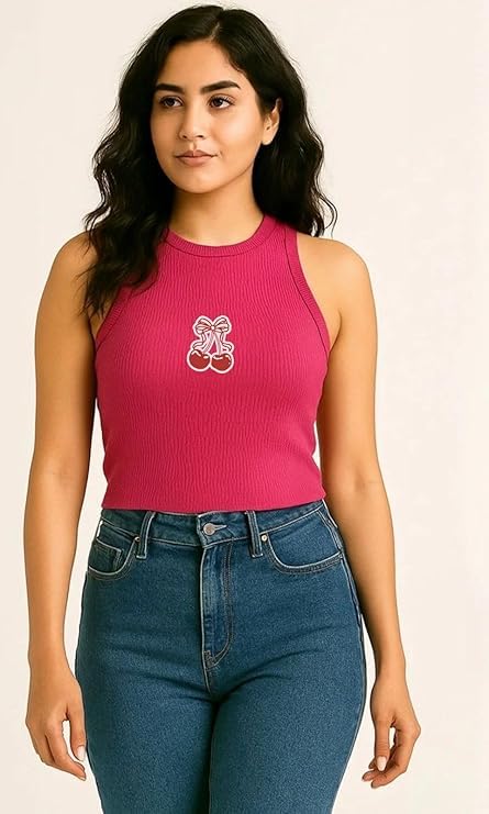 Women Cherry Print Tank Top | Cute Sleeveless Summer Top for Girls