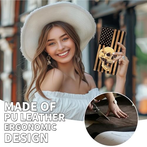 Wallet Women Ultra Slim Thim PU Leather Womens Wallet RFID Blocking Credit Card Holder Bifold Long Ladies Billfold, Flag Skull4