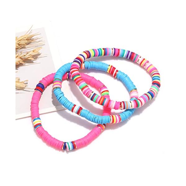 XOCARTIGE Surfer Heishi Bracelets for Women Stackable Rainbow Vinyl Disc Beaded Stretch Bracelets Elastic Layering Friendship Bracelets Boho Summer Beach Jewelry (Style A)