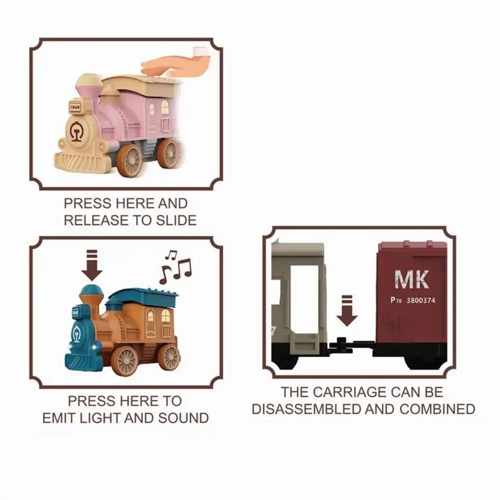 Samtop Multifunctional Ancient Trains Carriage Press Car Toy with Sound and Light Inertia Toy Car Electric Train Toys for Kids (Trains Carriage Press) 4