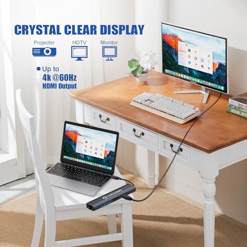 Image of 7-in-1 USB C Hub Docking Station with 4K HDMI Port & Ethernet | 4K HDMI 1G Gigabit Ethernet 100W PD Charging 2 USB 3.0 Ports SD /TF Card Reader, for MacBook /Dell /HP /Surface /Lenovo /Steam Deck