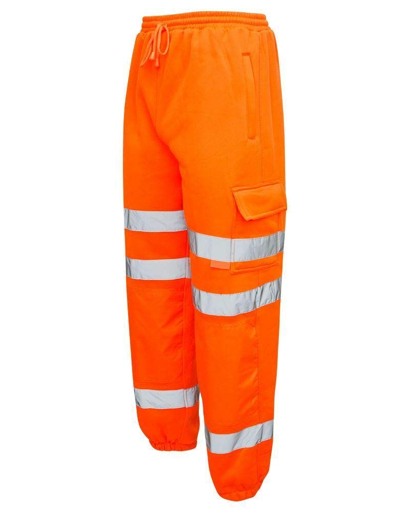YCCHi Vis Viz Pullover Hoddie, Joggers / Reflective Tape Zipped Hooded Top, High Visibility Safety Security Fleece Bottom Trouser (5XL, Hi Vis Safety Highway Pant Orange)