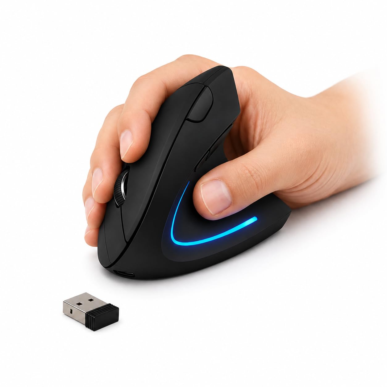 Mouse Vertical Ergonômico Sem Fio Bluetooth e 2.4G Recarregável USB-C, Design Confortável