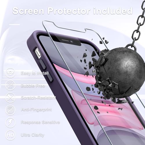 Image of YENAPOON for iPhone 12 Pro /iPhone 12 Case, Matte Magnetic Case, Purple | Fit for Magsafe, Screen Protector Included, Matte Translucent Frosted Slim Shockproof Protective Phone Cover