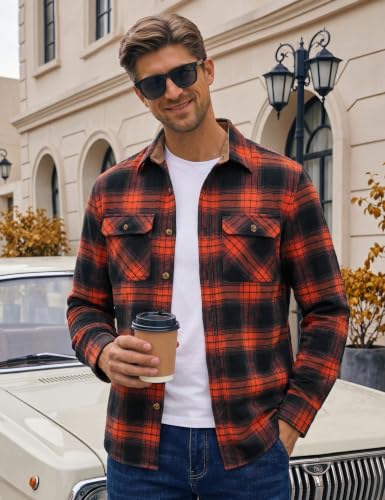 Image of Cotrasen Mens Flannel Shirts Cotton Plaid Button Down Shirt | Long Sleeve, Corduroy Collared, Soft,Breathable, Work, Western, Trendy, Casual Classic Flannel Shirt with Pocket
