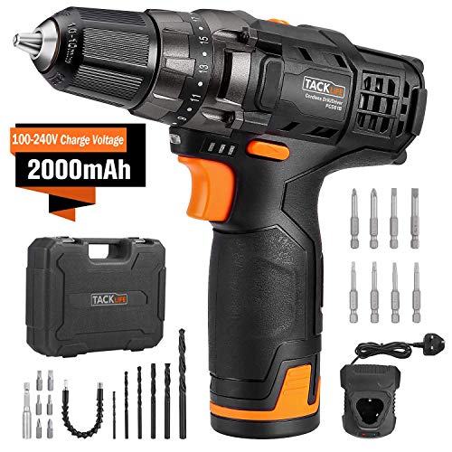 TACKLIFE 12V Cordless Drill Driver,3/8" Metal Chuck,2 Speeds Compact Drill Set with 13pcs
