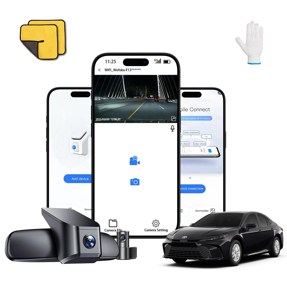 WEFOKA Front 4K+Rear 1080P Dash Cam for 2025 2026 Toyota Camry Hybrid LE SE XLE XSE (HD2-06090), Integrated OEM Look, WiFi & APP, Dual HD Video, Loop