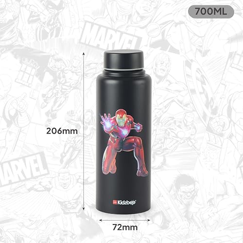 Image of CELLO Kidzbee Vortex Single Wall Steel Water Bottle For Kids 700 ml | 3D Touch & Feel Iron Man Design Fridge Safe Spill Proof & Leak Proof Stainless Steel Water Bottle For School Kids, Travel & Picnic
