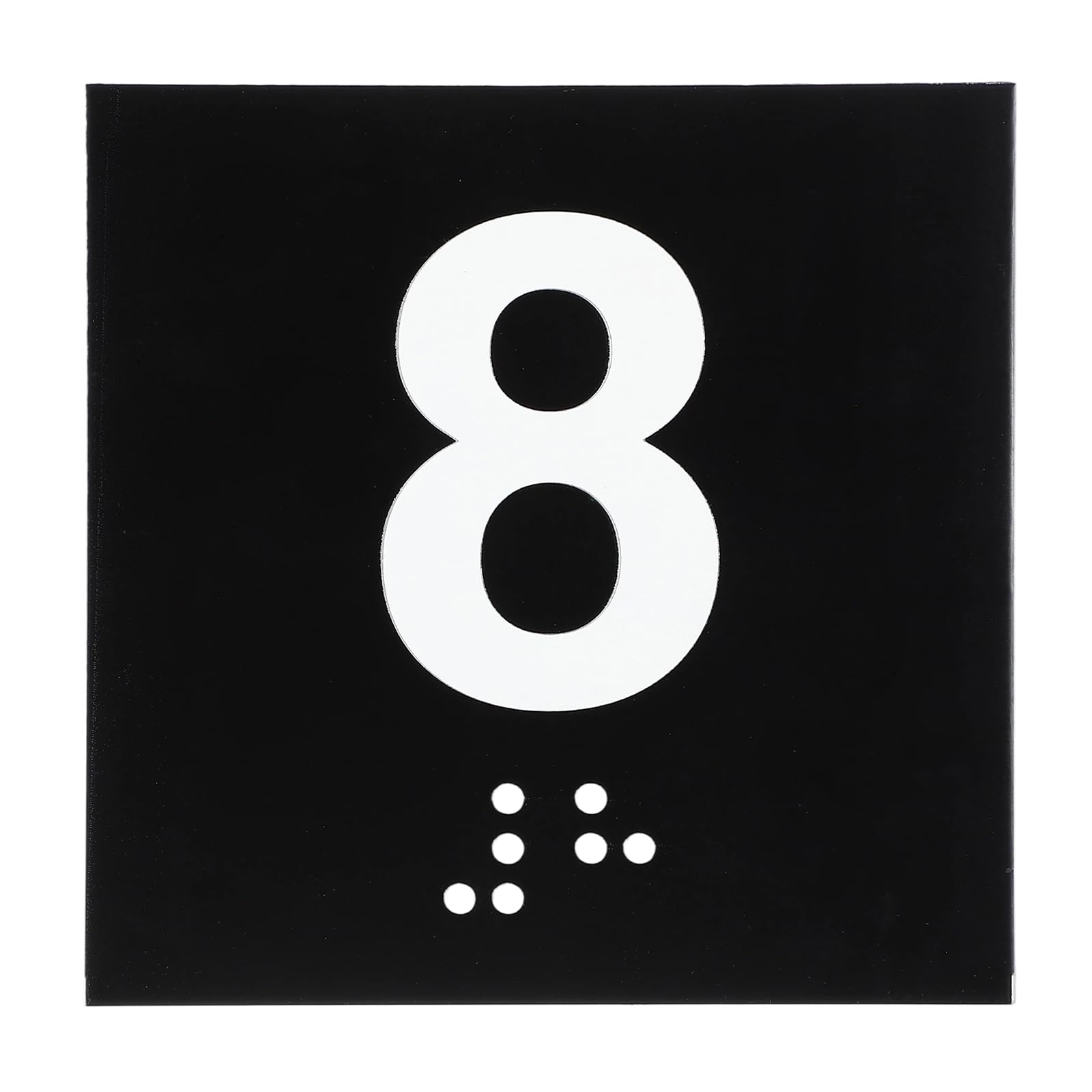 PATIKIL Exam Room Number Sign, 4" x 4" Number 8 Sign with Braille and Tactile Self-Adhesive Identification for Test Center Office Assistance, White on Black