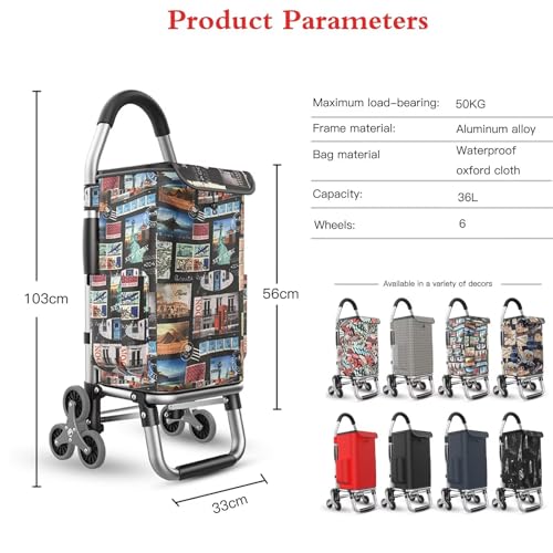 Leichter wasserdichter 2-in-1-Einkaufstrolley mit isolierter Tasche und abnehmbarem Treppensteigwagen, perfekt für Lebensmittelbesorgungen und den Außenbereich (Stempel) – Bild 4