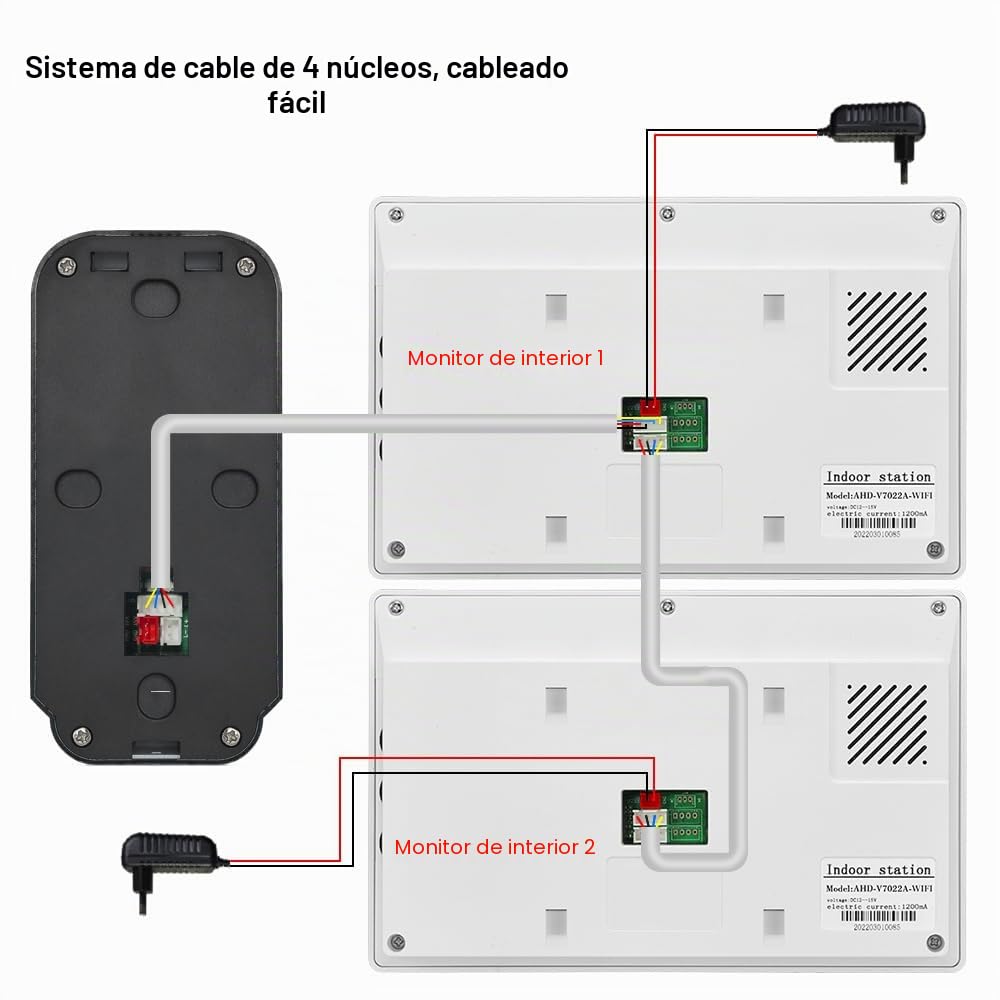 7 Zoll IPS Cable Sistema de Intercomunicación 1080P HD Videoportero, Timbre Vídeo Cámara Visión Nocturna y 2 Monitores Pantalla, Audio Bidireccional y Desbloqueo
