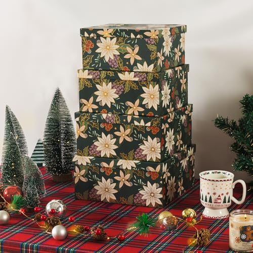 Soul-Lane-Christmas-Square-Decorative-Boxes-with-Lids-Set-of-4-Festive-Foliage-Reusable-Large-Nesting-Holiday-Gift-Boxes-for-Presents-and-Decor Soul Lane Christmas Square Decorative Boxes with Lids Set of 4 Festive Foliage Reusable Large Nesting Holiday Gift Boxes for Presents and Decor