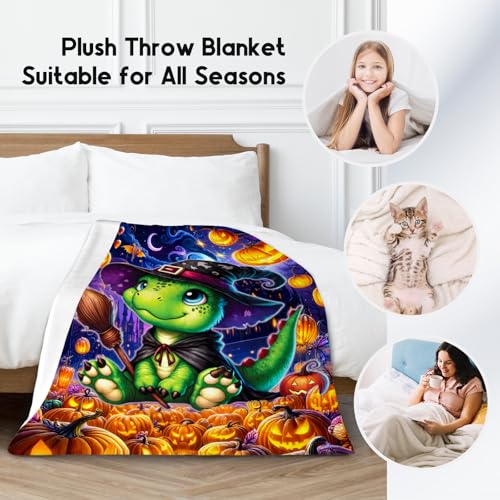 Halloween Throw Blanket, Dinosaur Blanket Gifts for Boys Girls, Warm Flannel Throw for Couch, 40"x50"