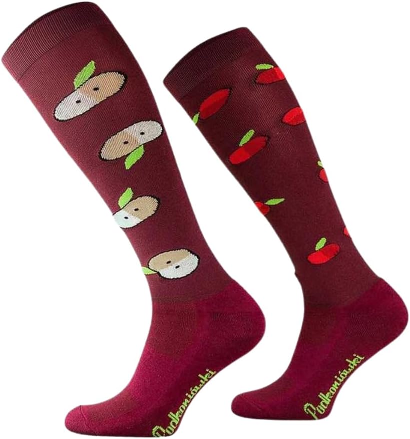 Comodo Equestrian Socks - Apples Design- One Mis-Matched Pair - Horse Riding - Women's Knee High Socks - UK5.5-8