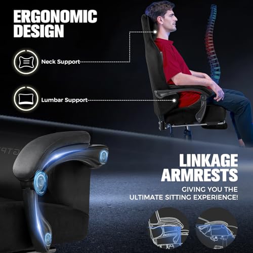 Image of GTPLAYER Big and Tall Gaming Chair 400lbs Heavy Duty Office Chair with Foot Rest, High Back Pocket Spring Ergonomic Computer Chair for Adults, Wide Comfy Seated Cushion with Linkage Armrests, Black