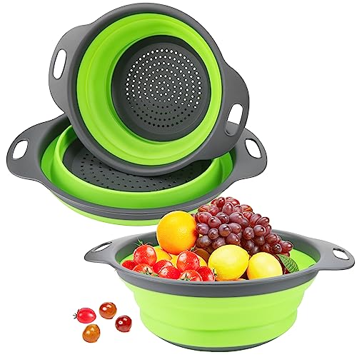 Coladores Cocina, Cocina Plegable Colador de Silicona Escurridores Plegables Canasta de Frutas portátil Fácil de...