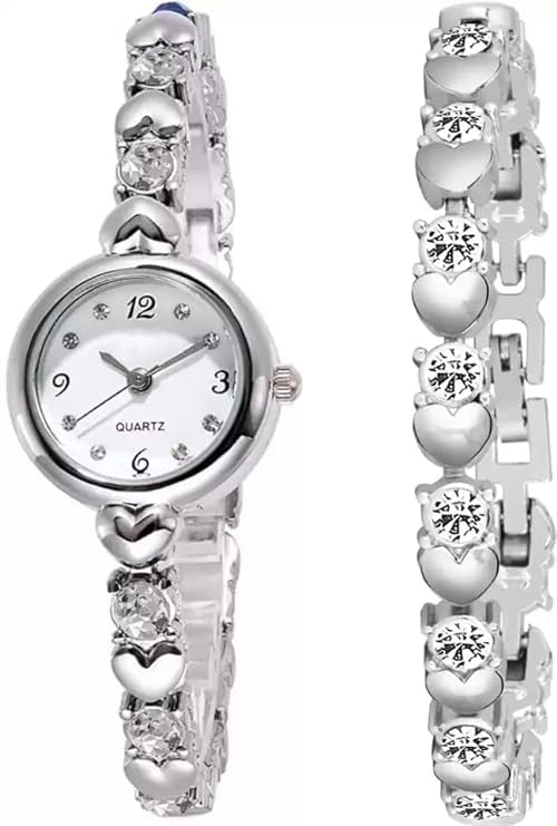 KE GALLERY Rose Gold and Silver Multicolour Round Diamond Dial Unisex Analog Stylish Fashion Gift Watch Bangle Wrist Bracelet for Women Girls Combo Pack of 2 (Silver) (B0D667X3QM) Amazon Price History, Amazon Price Tracker