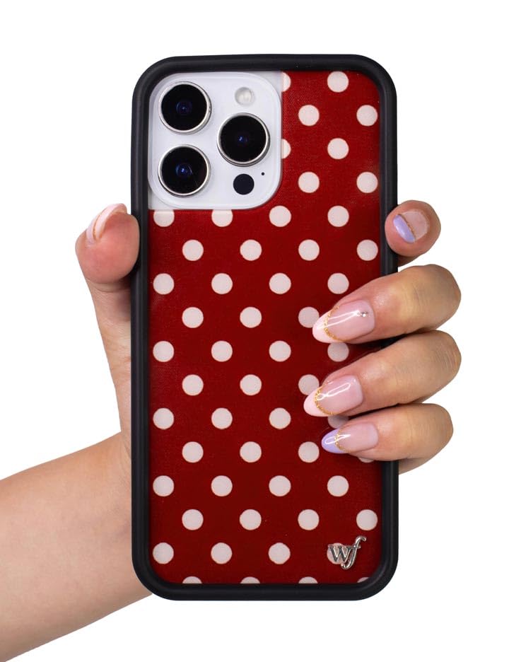 Image of Wildflower Cases - Compatible with iPhone 16 Pro Max | Protective Black Bumper, 6.5ft Drop Test Certified, Women Owned Small Business | Classic Dots Spotted Trendy Cute | Polka Dot - Burgundy & Cream