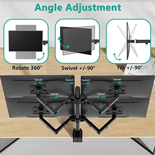 WALI Quad Monitor Desk Mount, 4 Monitor Stand Fits Heavy Duty Computer Screen up to 27 inch, Full Adjustable Arm Holds up to 22 lbs per Arm (M004), Black - Thumbnail 2