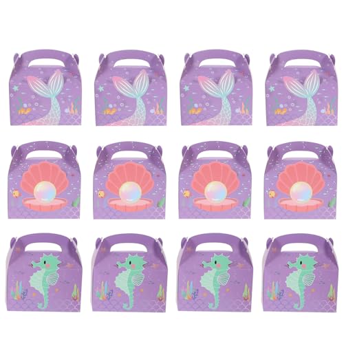 Homoyoyo Cajas de Obsequio de Papel Diseño de Sirena y Tema Marino, 12 Piezas Asa, Tamaño Compacto, para Fiestas Infantiles, Recuerdos y Dulces de Cumpleaños