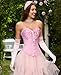 SZIVYSHI Pink Corset for Women - Bustier Shapewear Lingerie - Strapless Vintage Victorian Overbust Fashion Lace Waist Bodice for Night Out - Size L