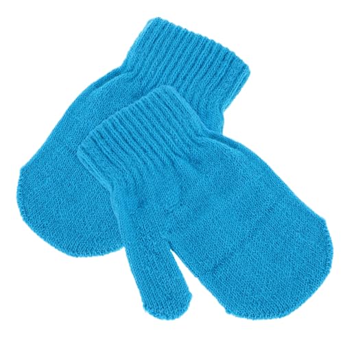 Boy Girl Winter Mittens for Toddlers Soft Knitted Gloves Blue Thick and Warm for Cold Weather Comfortable Fit Elastic Cuff for Everyday Use