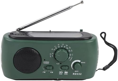 Manivela solar AMFM Radio con linterna LED cargador de teléfono de emergencia para acampar al aire libre