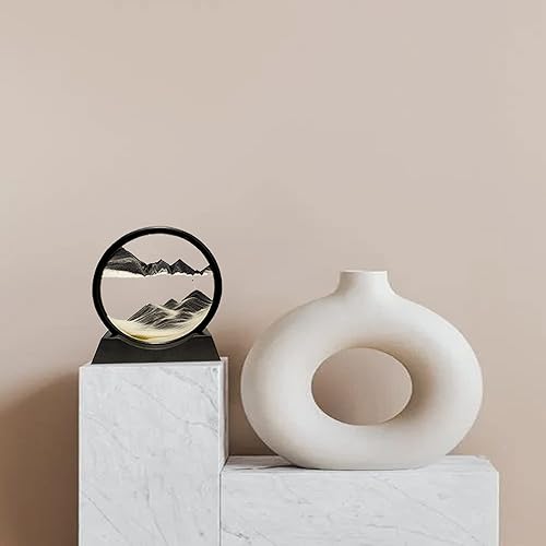 Miniatura 4 de HYUGF Decoración de imagen artística de arena en movimiento, movimiento líquido de paisaje de arena profunda 3D, marco de vidrio redondo, regalo