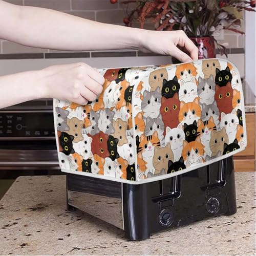 Image of Talayituse Cartoon Cat Print Toaster Cover 2 Slice Wide Slot, Lightweight Bread Maker Cover Dust Protection Washable Appliance Bag, S