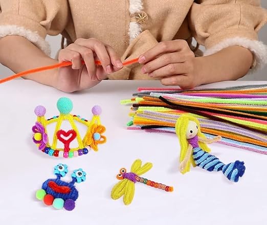 Image of 100Pcs Pipe Cleaners Craft Set | Chenille Stem Fuzzy Sticks DIY Craft Supplies for Art Projects Activities, Decorations, Flower Making, Modeling & Sculpting(Multi color)