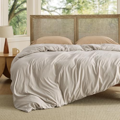 Image of Bedsure Oversized King Duvet Cover Only - Prewashed Cotton-Like Polyester Soft All Season Bedding, Includes 1 Duvet Cover 120x98 Inches with Zipper Closure, Linen, (No Comforter)
